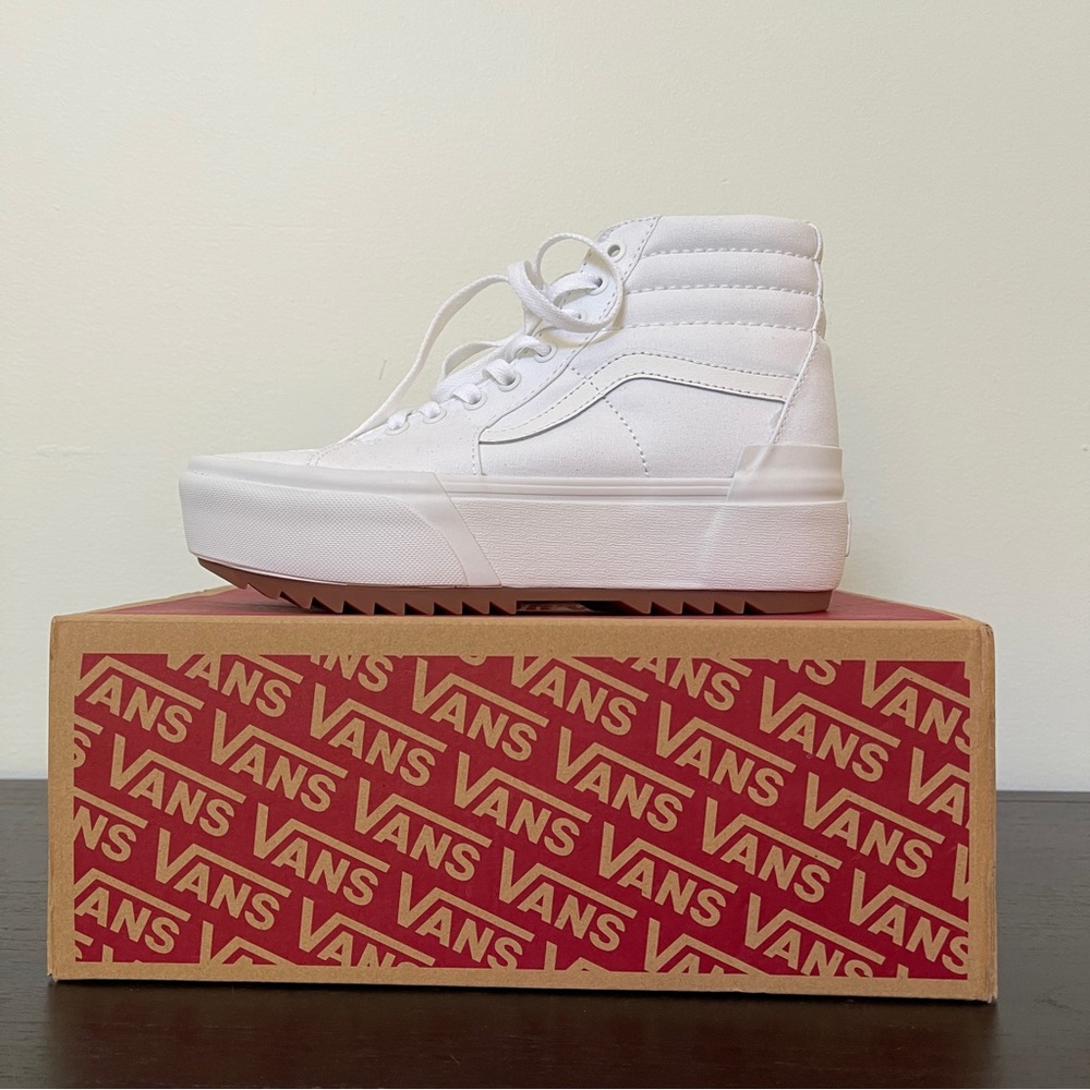 Vans Sk8-Hi Stacked True White Canvas Platform Sneakers Women’s Size 8
